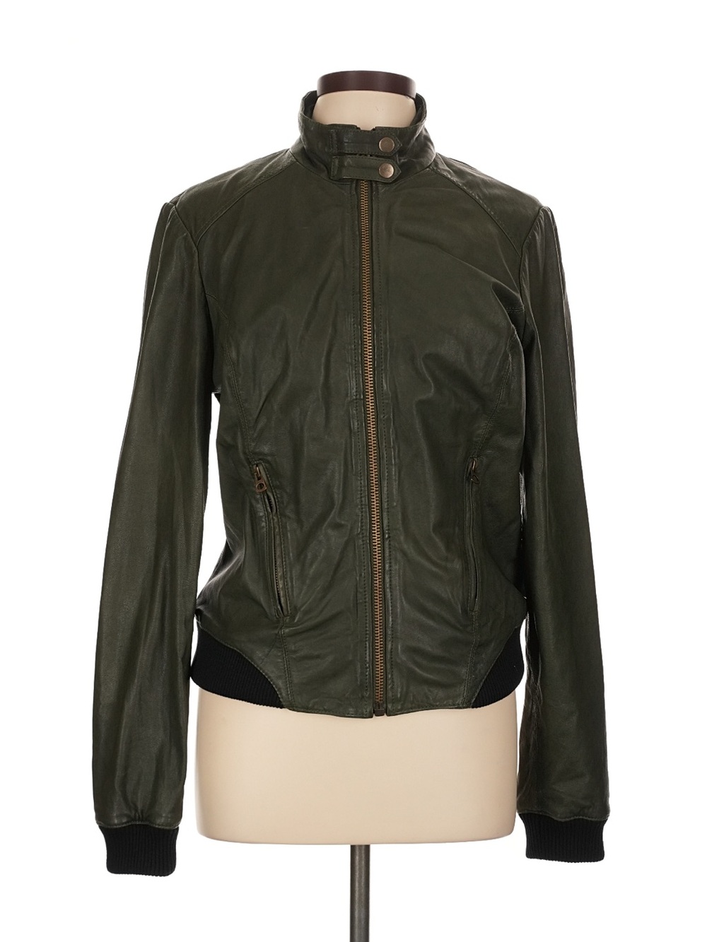 Lucky Brand Olive Green Leather Bomber Jacket Size L